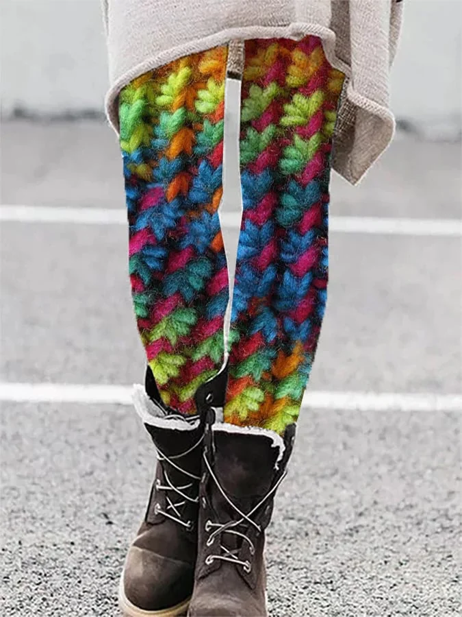 Women's Casual Retro Color Imitation Wool Printed Leggings