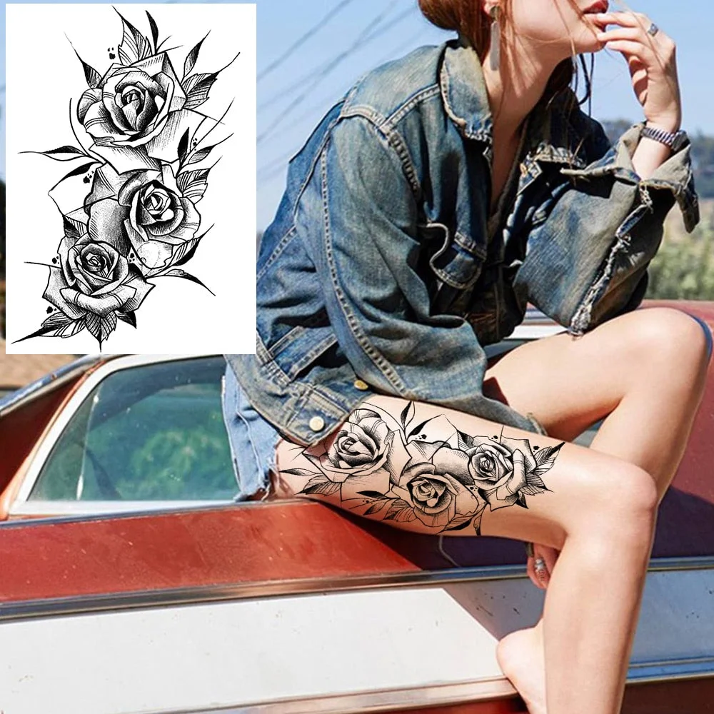 Realistic Sexy Peony Tattoos Temporary Women Adult Flower Arm Tattoos Sticker Waterproof Fake Floral Bloosom Body Leg Art Tatoos
