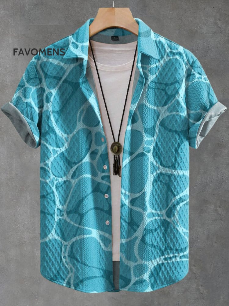 Retro Water Ripple Print Casual Jacquard Shirt Multicolor / S
