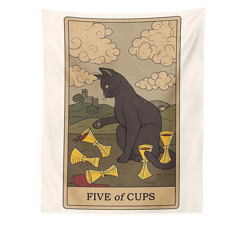 Cat Divination Witchcraft Tarot Card Tapestry Wall Hanging Tapestries Baphomet Occult Home Wall Moon phase Mat Decor Cat Coven