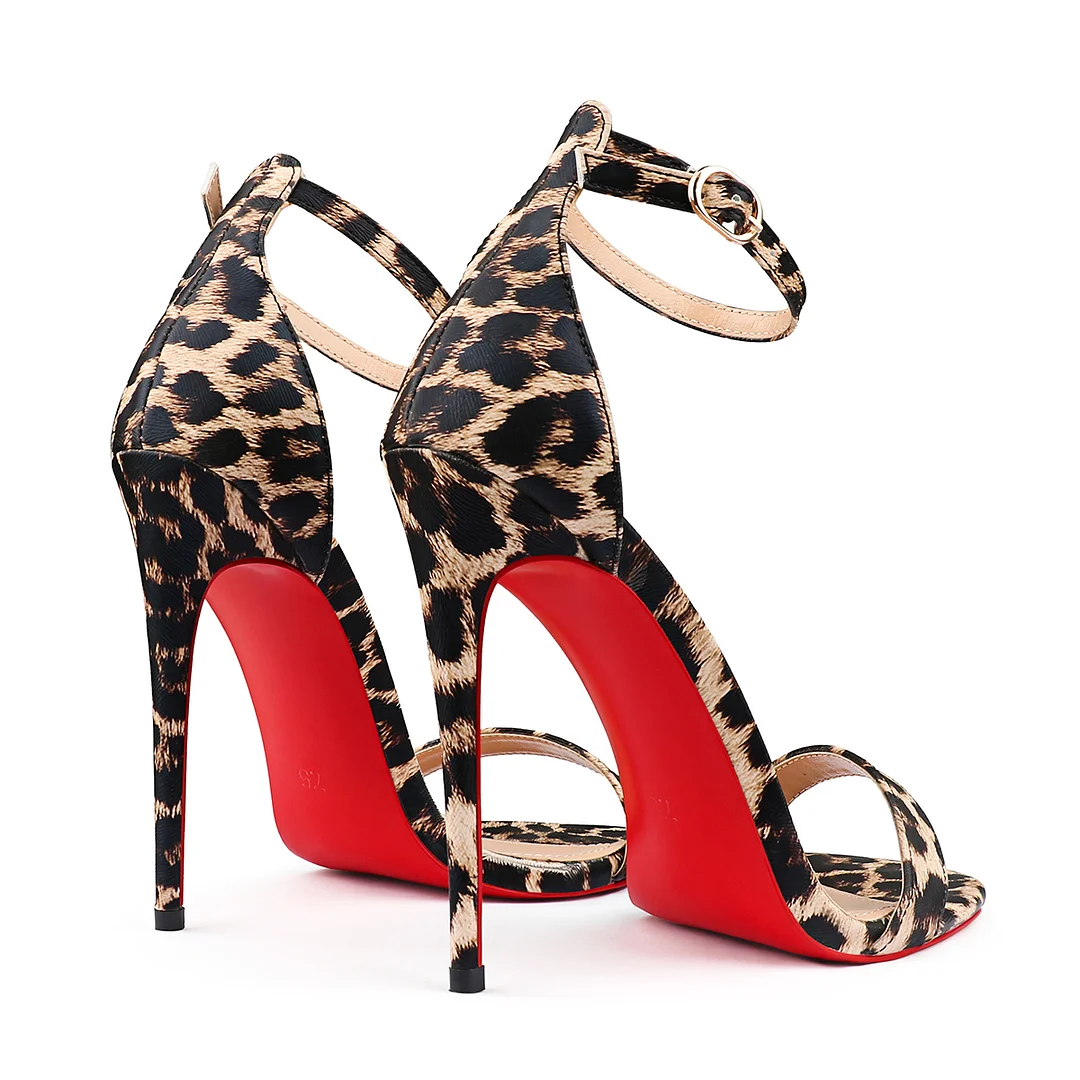 120mm Women's Pointed Toe Open Toe Ankle Strap Red Bottom Sandals Pumps Shoes-MERUMOTE