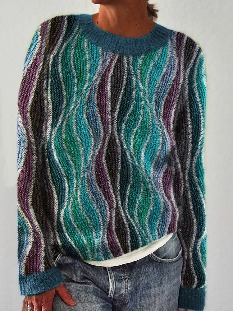 Sea Waves Inspired Vintage Knit Cozy Sweater