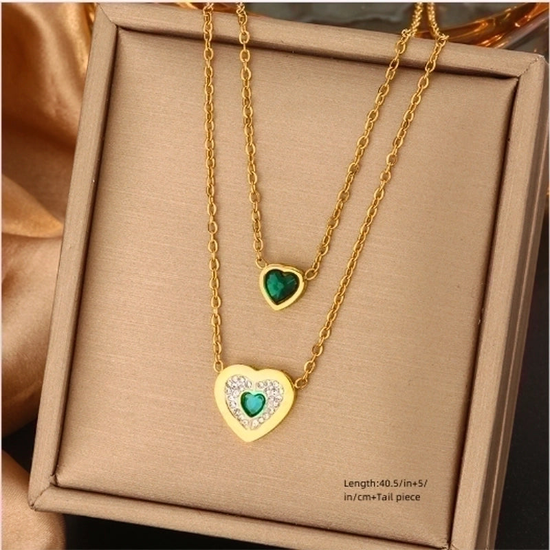 Vintage Style Commute Devil’s Eye Heart Shape Lock 304 Stainless Steel Turquoise Rhinestones Pearl 18K Gold Plated Plating Inlay Layered Necklaces