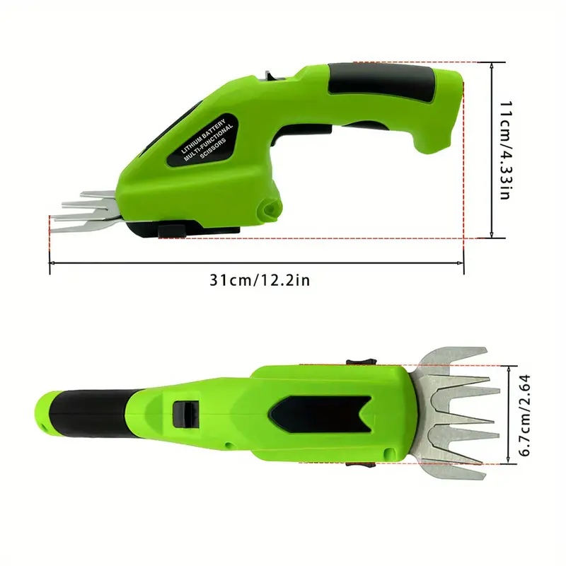 1pc effortlessly trim your lawn and shrubs with this 7 2v 2 in 1 electric handheld hedge trimmer pruning shears rechargeable lithium ion battery and charger included details 5