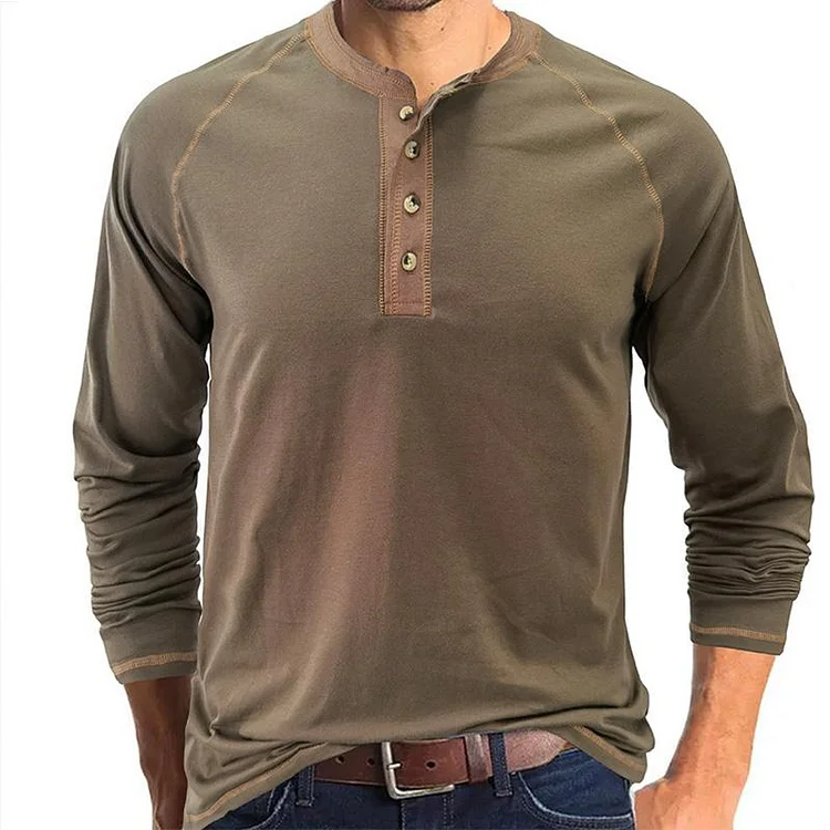 Men's Casual Crew Neck Contrast Henley T-Shirt 39486991M