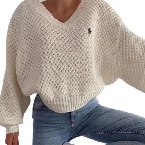 V-Neck Batwing Sleeve Knitted Sweater