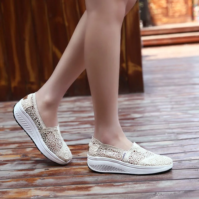 MWY Thick Platform Shoes Increased Breathable Leisure Shoes Rocking Shoes Zapatos Bajos De Mujer Lace Openwork Female Sneaker