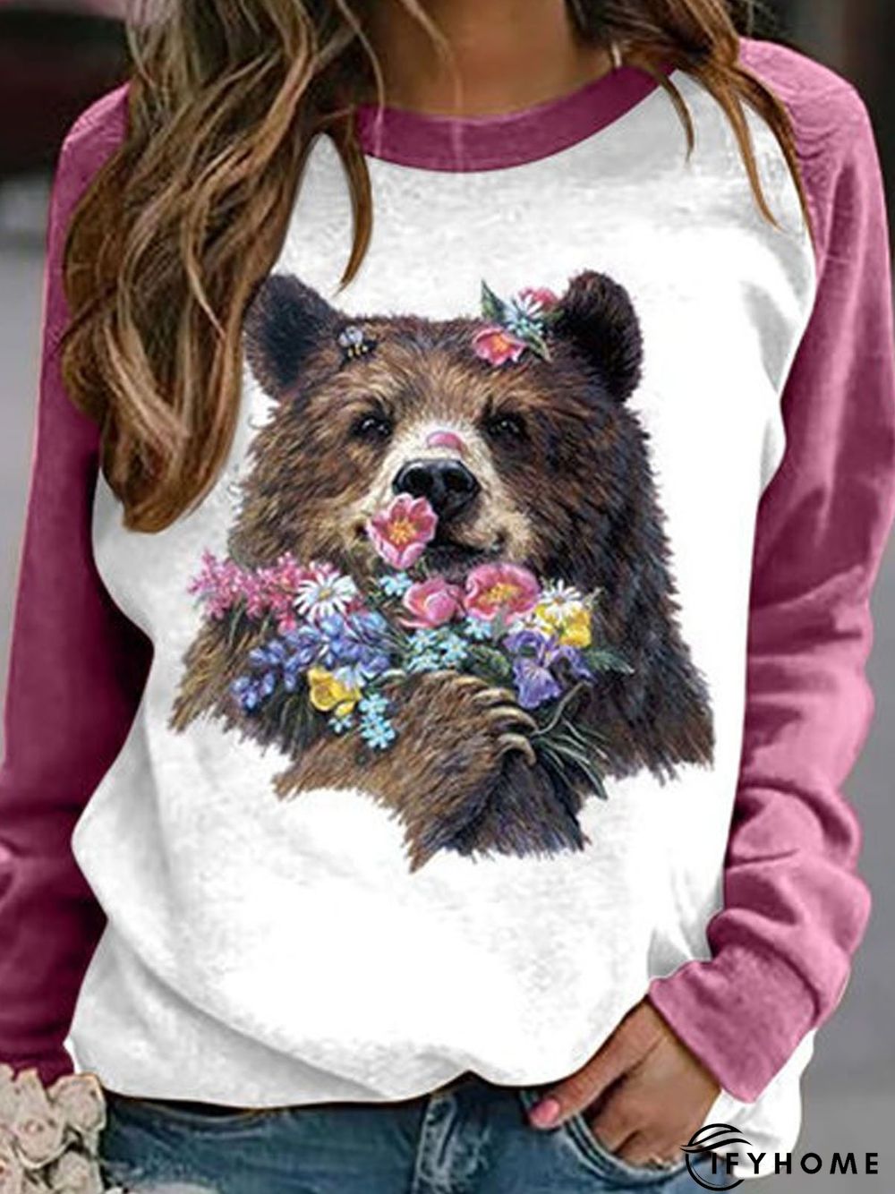 Patchwork Cotton-Blend Long Sleeve Tunic Sweatshirt | IFYHOME