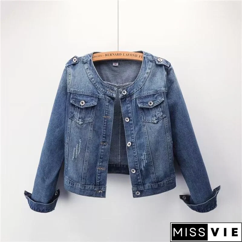 New Women Casual Denim Jacket Pearl Lace Splice Jean Coat Spring Summer Autumn Women Fashion Splice Coat Lace Jacket