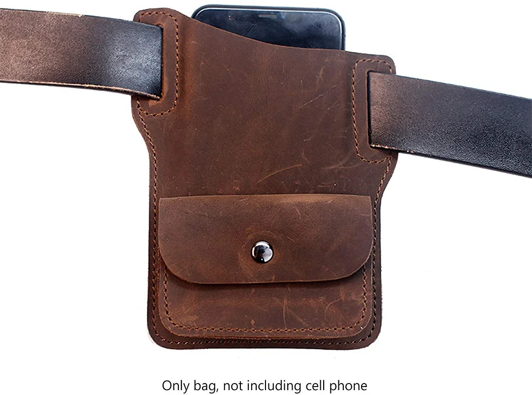 Crazy Horse Leather Cellphone Belt Waist Bag EDC Vintage Mobile Phone Cover Case Mobile Phone Waist Bag