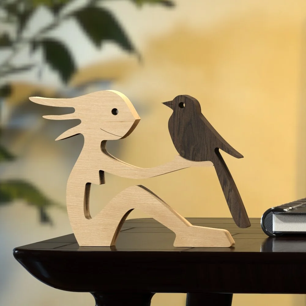 Handmade Human And Bird Craft Sculpture Figurine Desktop Table officeOrnament Special ECO Gift ecoracion del hogar Lovely Pet