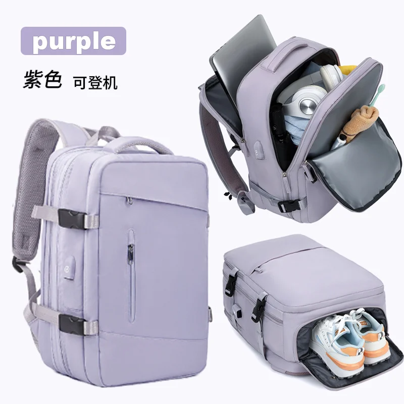 Outdoor Travel backpack large Capacity carry on  Airline Flight with USB Charging Port with shoe compartment