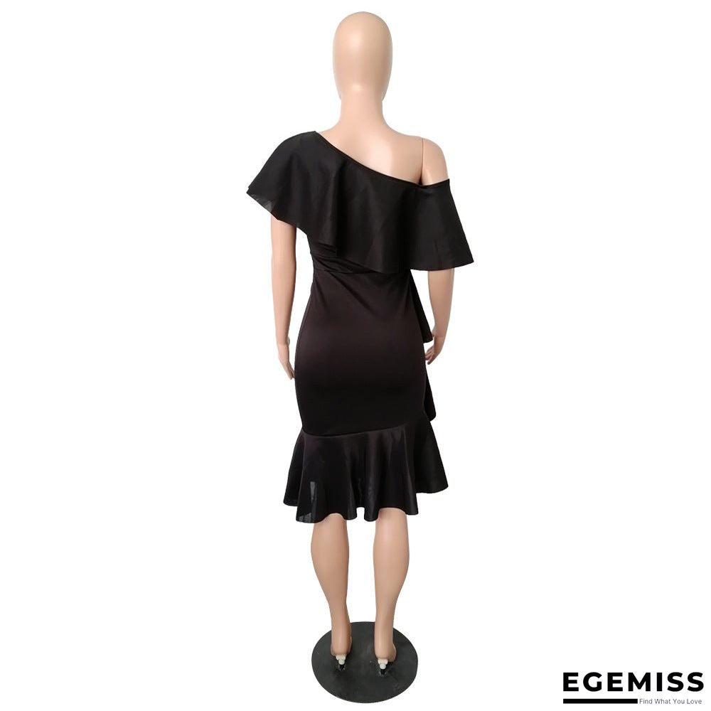 Fashion Wrap Chest Ruffle Collar Irregular Dress Dress | EGEMISS