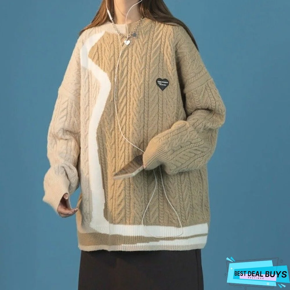 Contrast Casual Loose Crew Neck Lazy Sweater