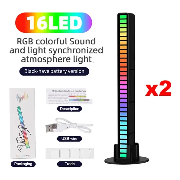 New Decorative Lights 2Pcs RGB Sound Control LED Strip Car Rhythm Colorful Pickup Lamp Music DJ Bar Party Auto Interior