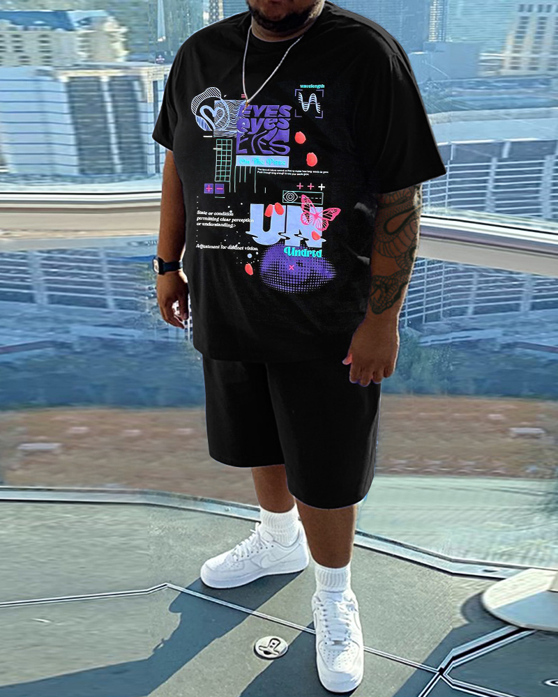 Men's Daily Casual Eyes Printed Short Sleeve T-Shirt Set