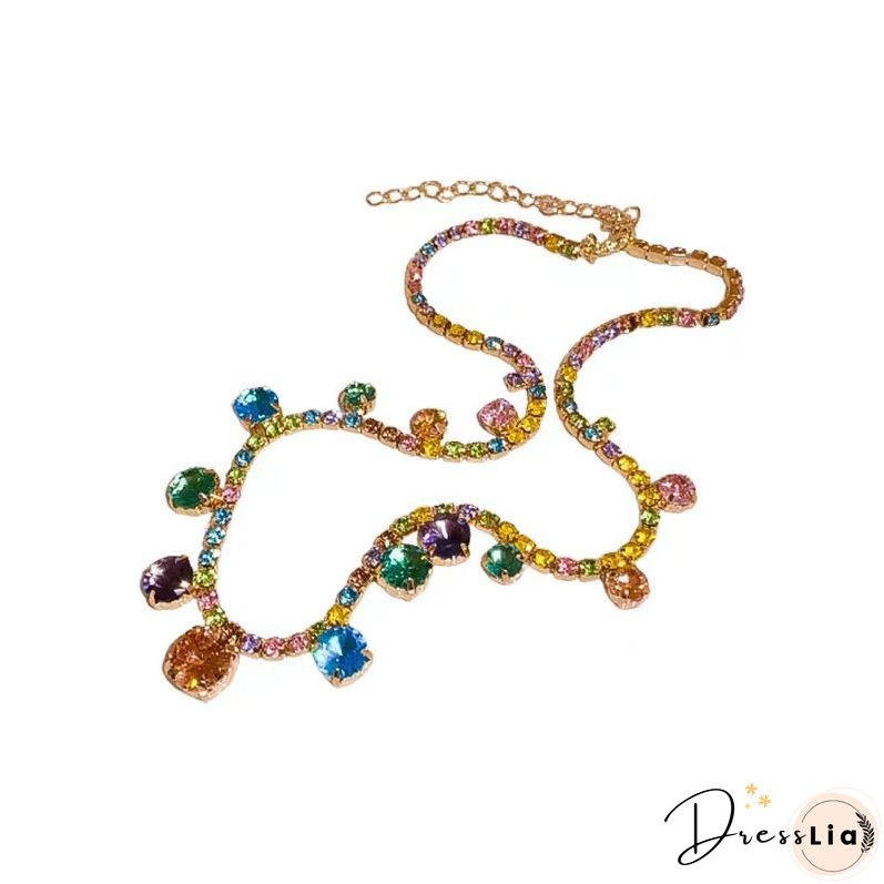 Style Rainbow Alloy Zircon Square Princess Necklace