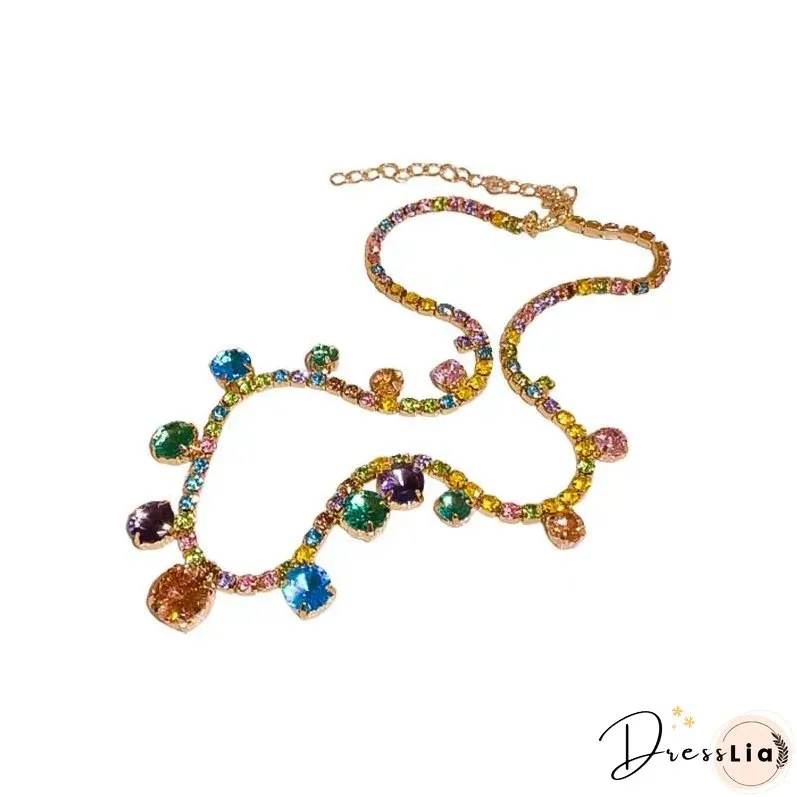 Style Rainbow Alloy Zircon Square Princess Necklace