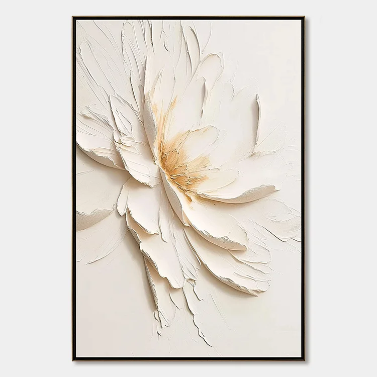ALABASTER BLOOM: Textured Impasto Floral Oil Painting（Canvas painting）