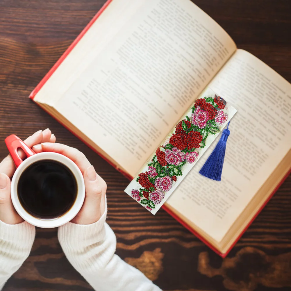 DIY Special Shape Diamond Painting Leather Rose Bookmark Tassel Embroidery