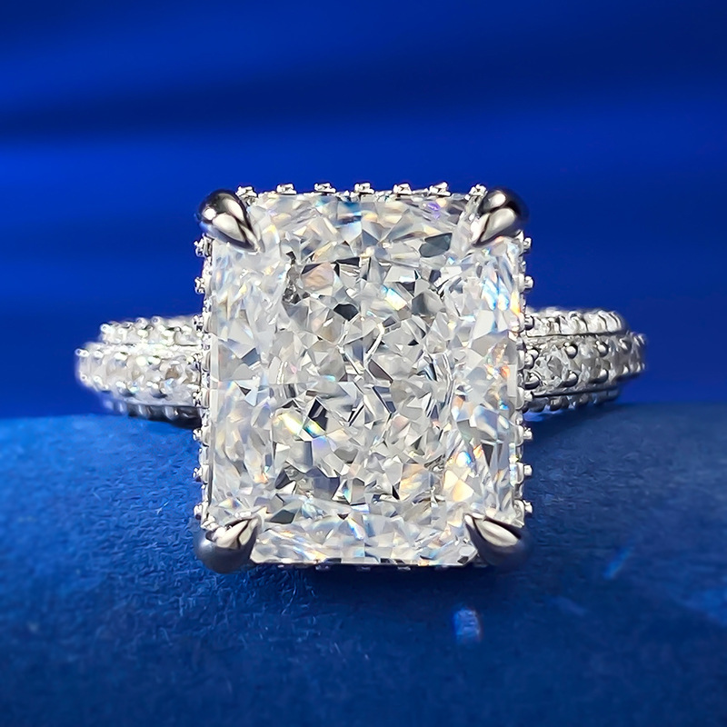 MIKAMU Jewelry S925 Silver 10*12 Square Diamond Ring - Elegant Micro-Set Diamond Inlay for Women, Perfect for Wedding, Birthday, or Everyday Wear