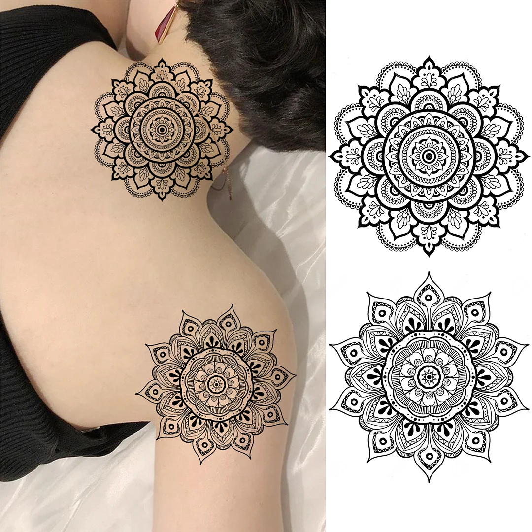 Sdrawing Henna Lotus Pendant Back Temporary Tattoos For Women Adult Jewelry Fake Tattoos Realistic Body Art Decoration Tatoos Paper