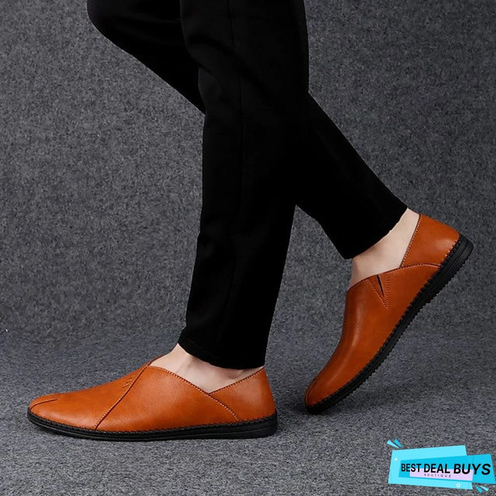 Men's Leather Shoes Nappa Leather / Cowhide Spring & Summer Casual Loafers & Slip-Ons Breathable Black / Light Red / Dark Brown / Driving Shoes