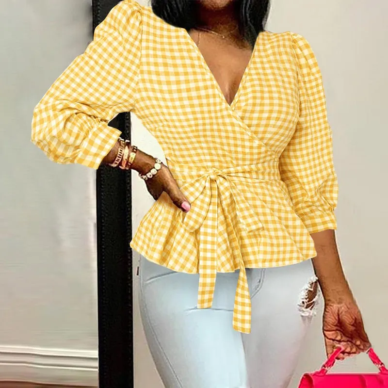 Celmia Women Elegant Blouse 2022 Summer Sexy V-Neck Leopard Print Tunic Shirt Belted Office Fashion Top Ruffles Blusas Femininas