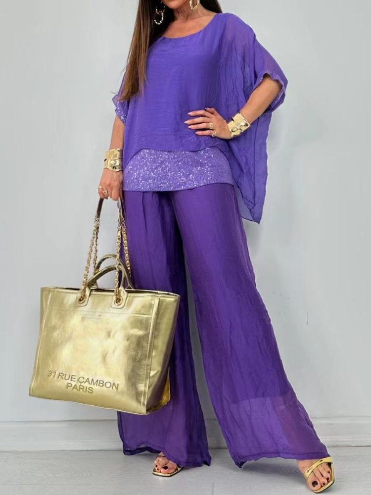 Sequin Double Layer Tunic Pantsuit