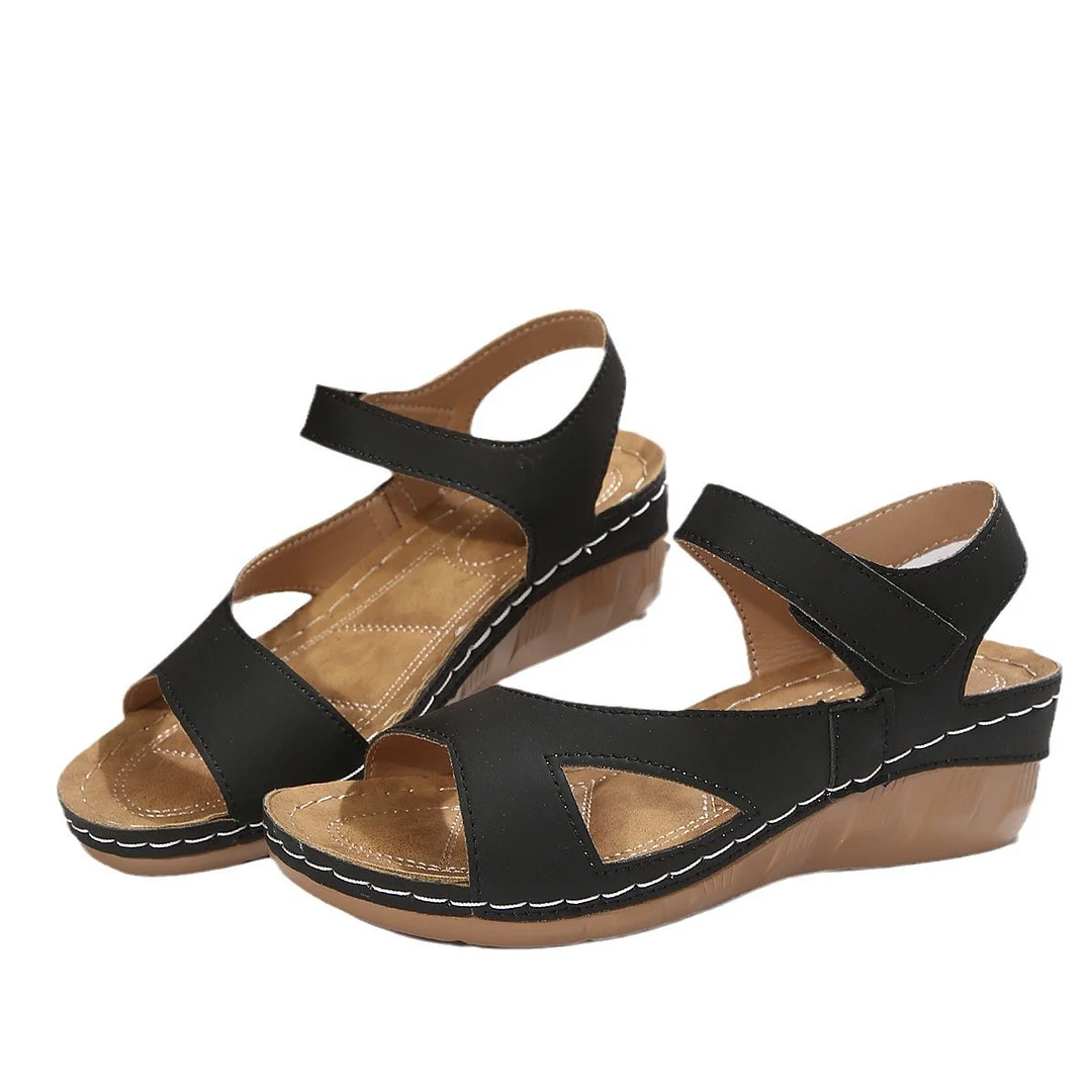 Breakj Breakj 2025 Summer Slope And Thick-Soled Sandals Women's Shoes Large-Size With Fish Mouth Magic Stickers