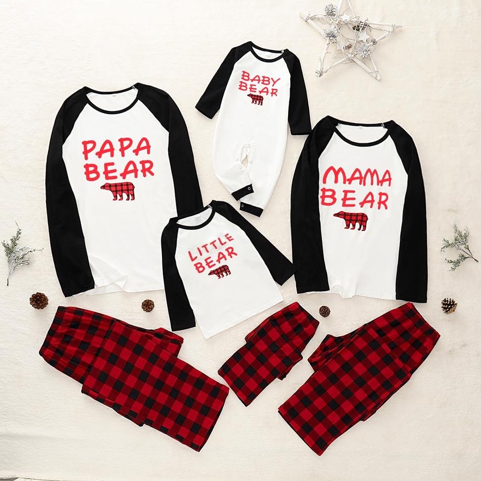 Family Bear Plaid Christmas Matching Pajamas Sets