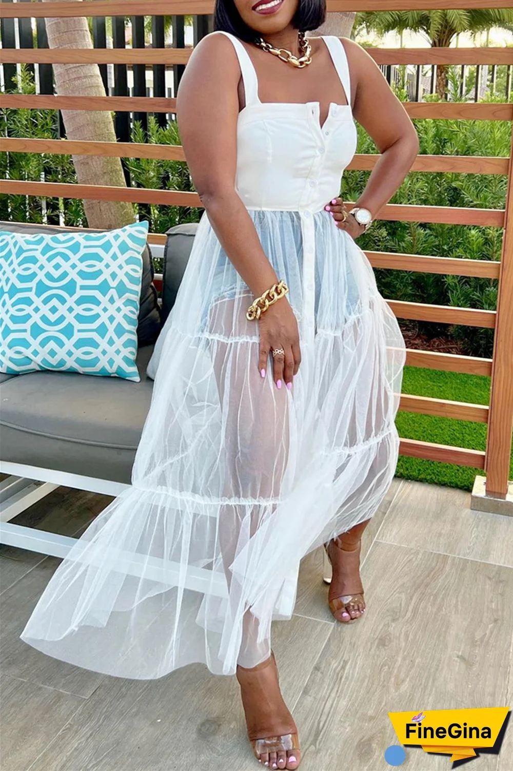 Black Casual Simplicity Solid Patchwork Fold Mesh Spaghetti Strap High Waist Tops