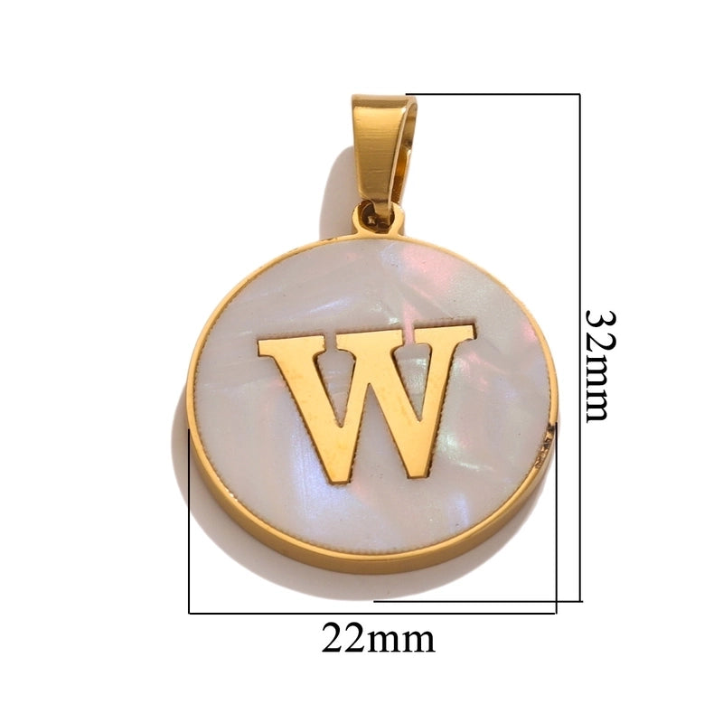 5 Pcs/package Minimalist Round Letter Stainless Steel Plating Inlay Pendant Jewelry Accessories