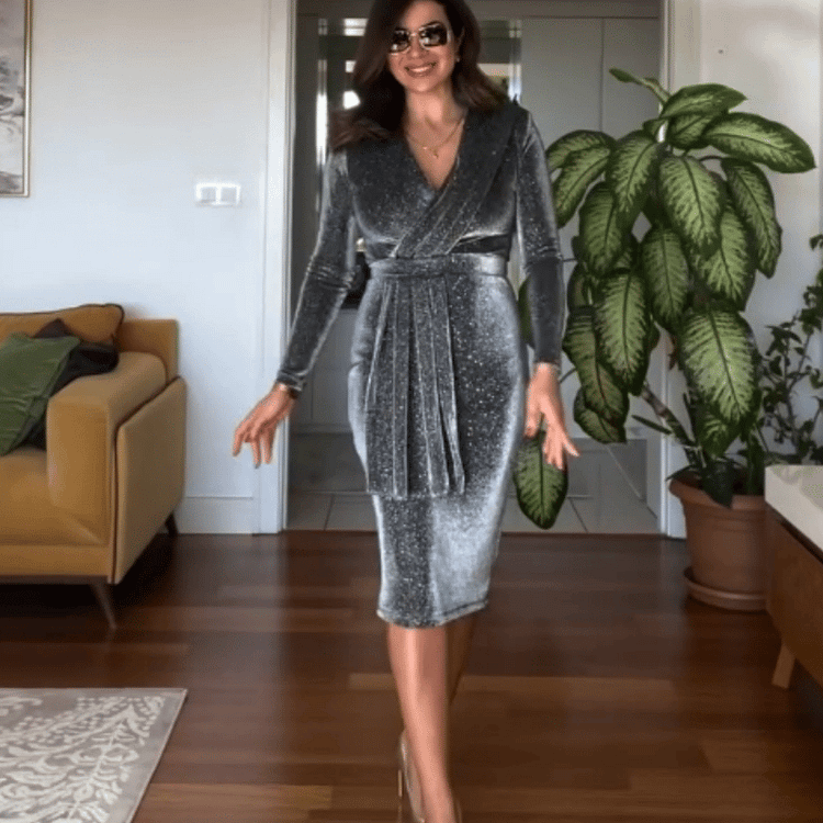 Sexy wrap dress with long sleeves and V-neck(FREE SJHIPPING)