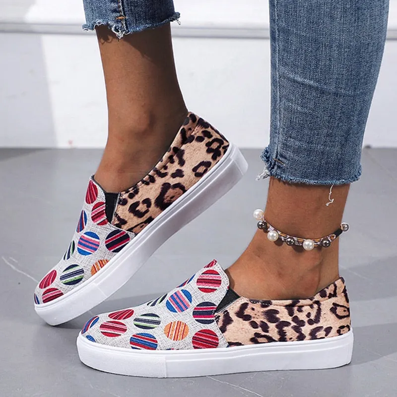 Women's Soft Sole Canvas Flats Colorful Dots Slip On Casual Shoes Woman 2022 Spring Summer Loafers For Women Plus Size 43