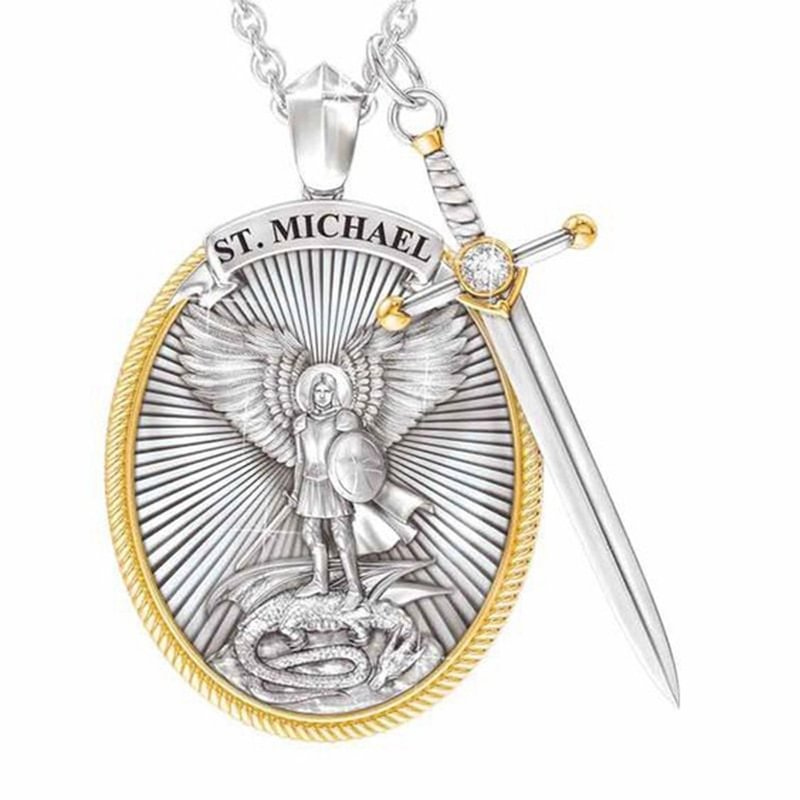Catholic Patron Saint Pendant St. Michael The Archangel Pendant Necklace-VESSFUL