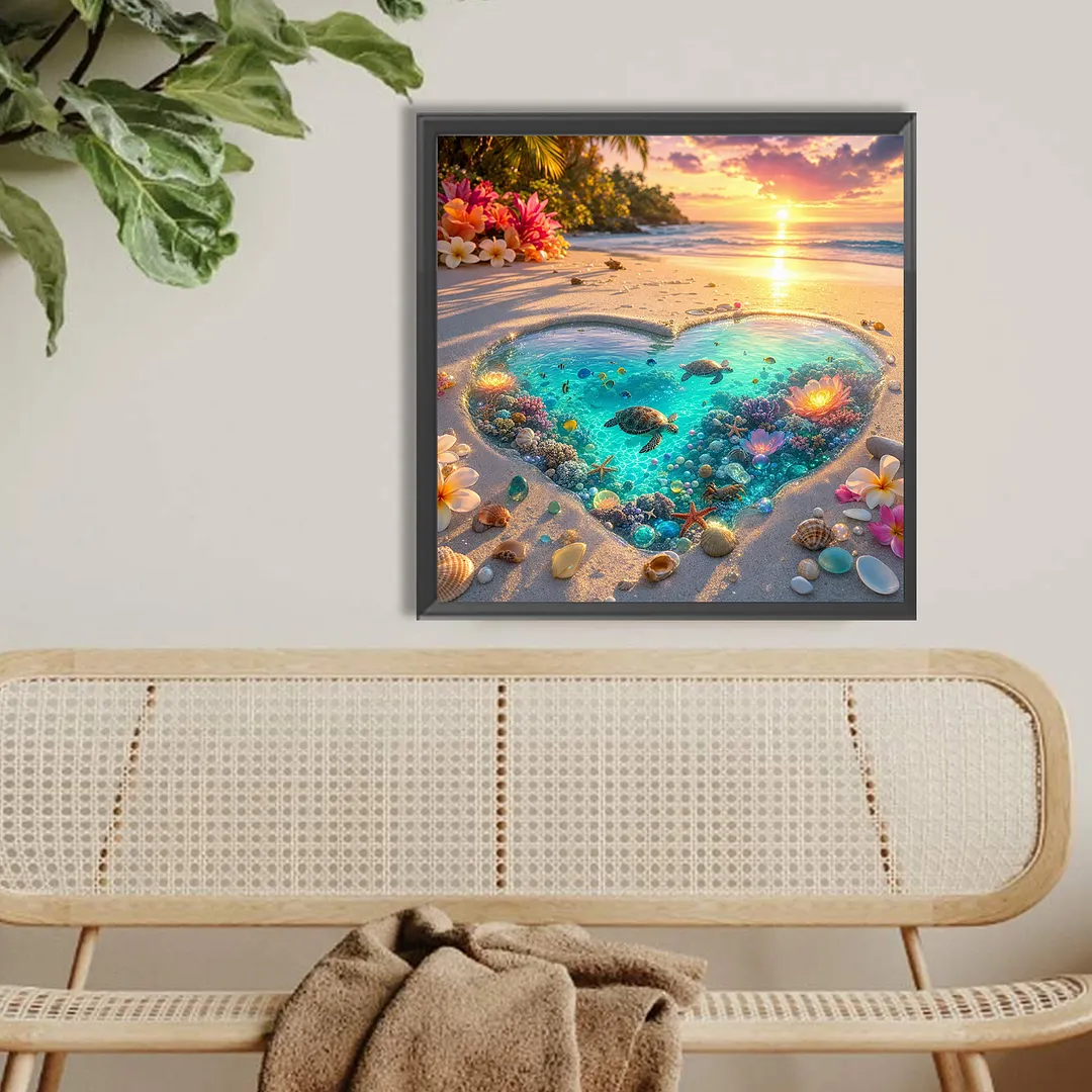 Love Beach Full DIY 5D Round Drill Diamond Painting Kits for Adults/Beginners Gift Home Decor Diamond Dots Paintings Picture Arts Craft 40x40cm