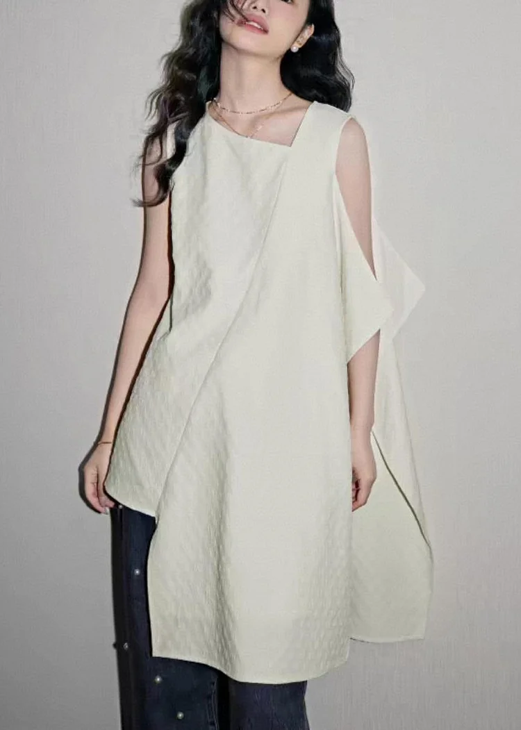 Simple White Asymmetrical Patchwork Shirts Summer