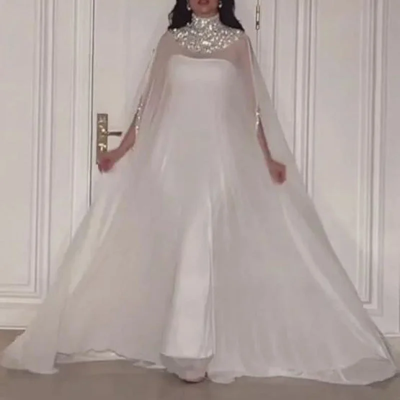 Uveng Summer Chiffon Sequin Stitching Half Turtleneck Casual Dresses