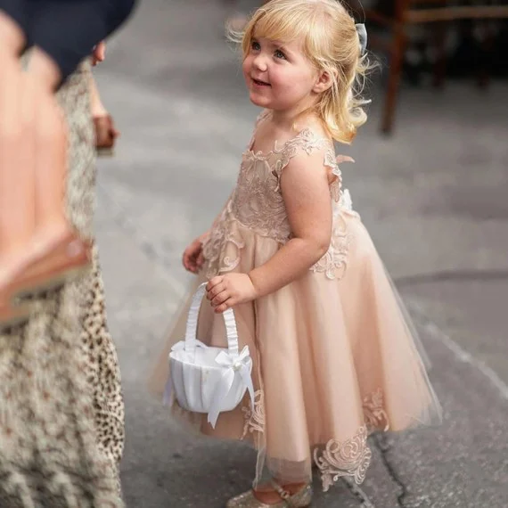 Champagne Toddler Dress Long Flower Girl Dresses Champagne Flower Girl Dresses for Weddings