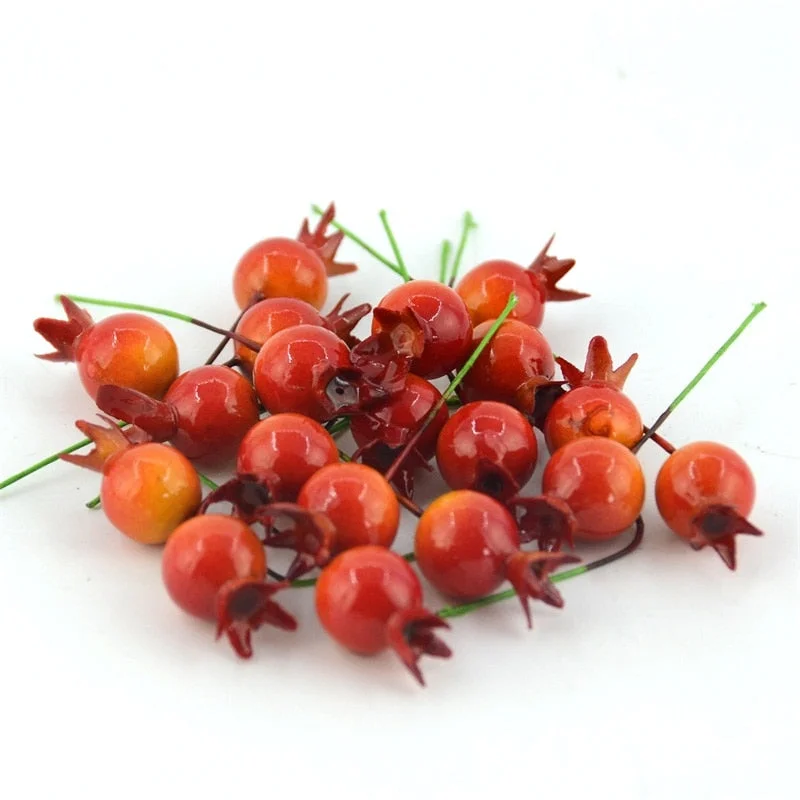 20pcs Small WIth Stem Simulation pomegranate fruit Berries Artificial Flower Red Christmas Cherry Stamen  Wedding Decoration