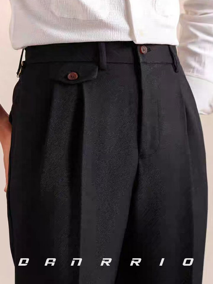 DANRRIO Italian Double Pleats High Waist Straight Leg Fashionable Trousers DANRRIO.COM DANRRIO