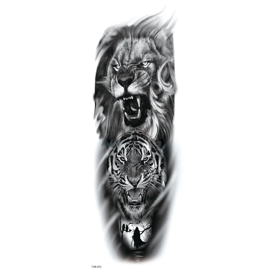 Large Arm Sleeve Tattoo Lion Tiger Wolf Rose Waterproof Temporary Tatoo Sticker Full Skull Totem Tatto