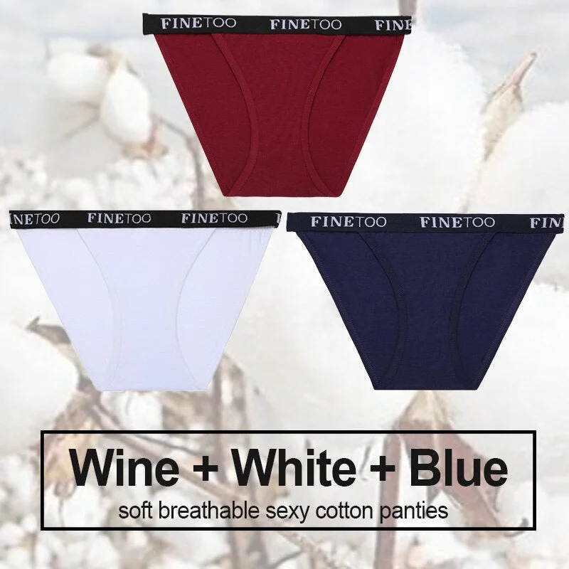3PCS/Set Cotton Panties Briefs Women Underwear Female Underpants Sexy Lingerie Bikini Pantys Finetoo Brand Girls Femme Panties