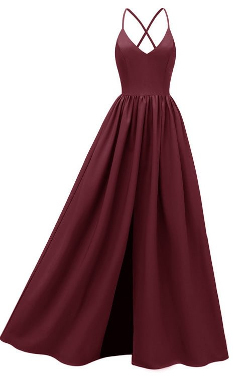 Simple Burgundy A-Line Backless Prom Gown Evening Dress - Shop Trendy Women's Clothing | LoverChic