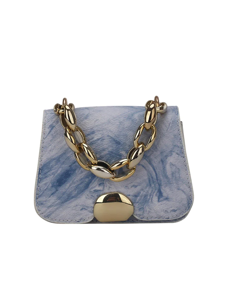 Designer Women Chain PU Leather Shoulder Crossbody Bag Mini Handbag (Blue)