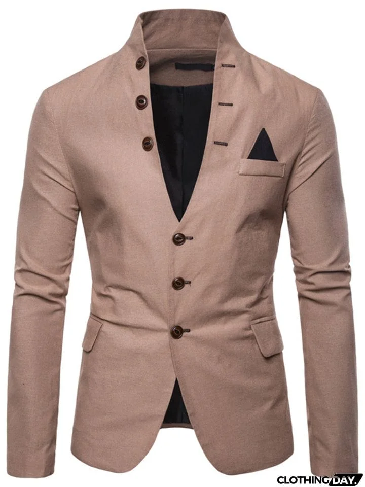 Men’s Slim Fit Stand Collar Button Up Multi Pocket Blazer
