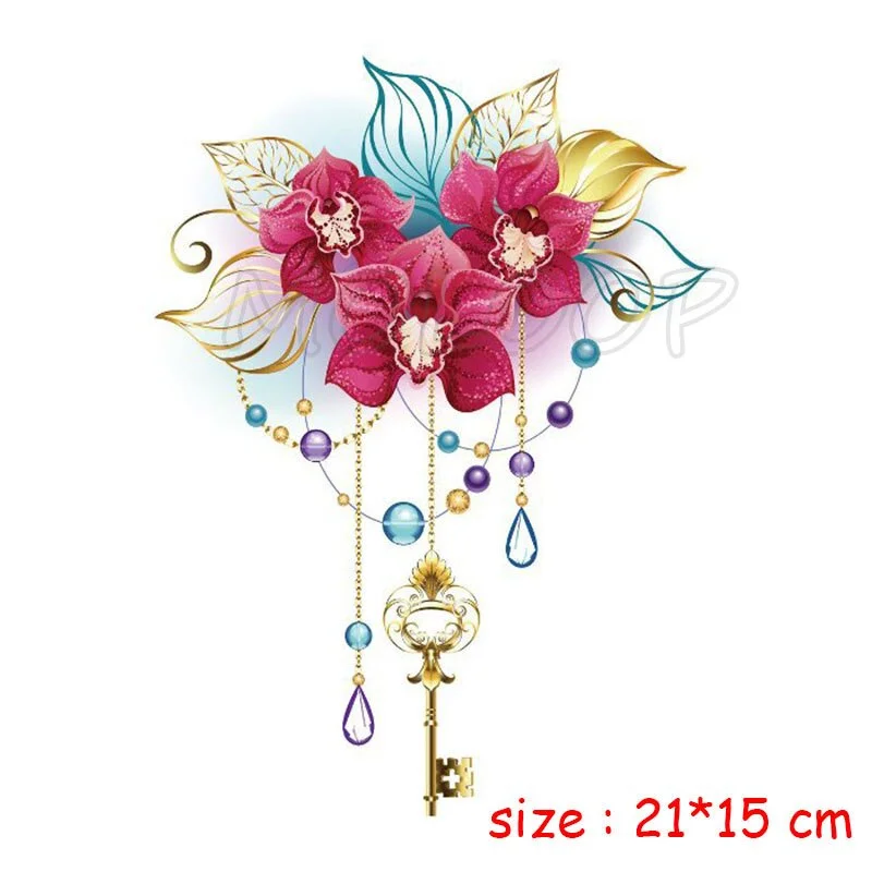 Waterproof Fake tattoo rose flower heart key necklace color tatoo sticker temporary tatto chest back leg belly for woman girl