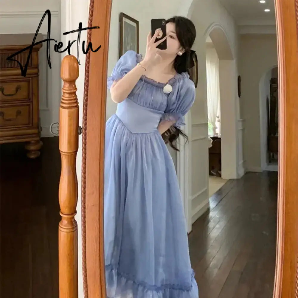 France Fairy Sweet Dress Women Vintage Evening Party Midi Dresses Casual Designer Chic Princess Retro White Dress Aiertu