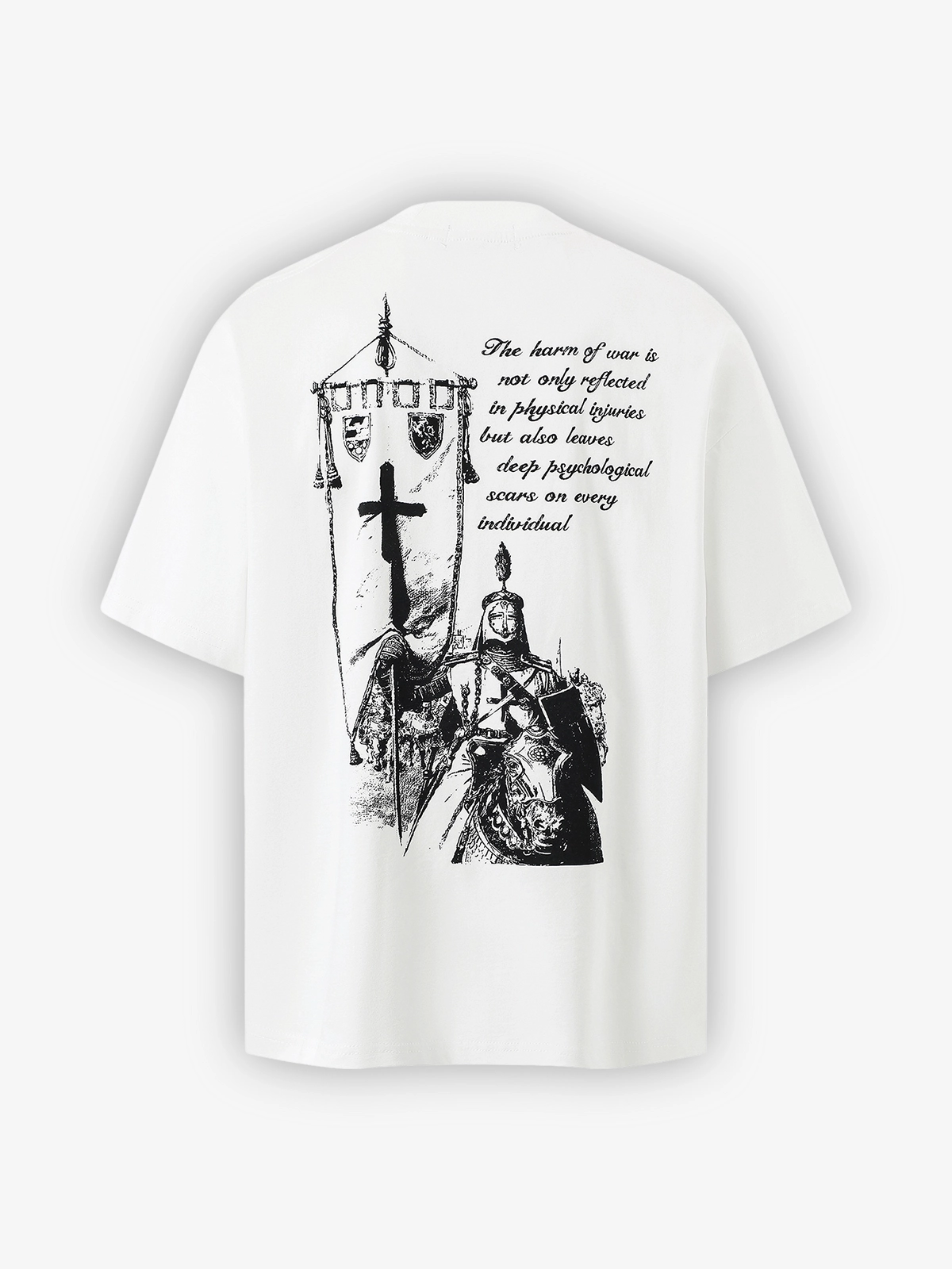 White Act Chic Gothic Cross Soldier Print Tee Back